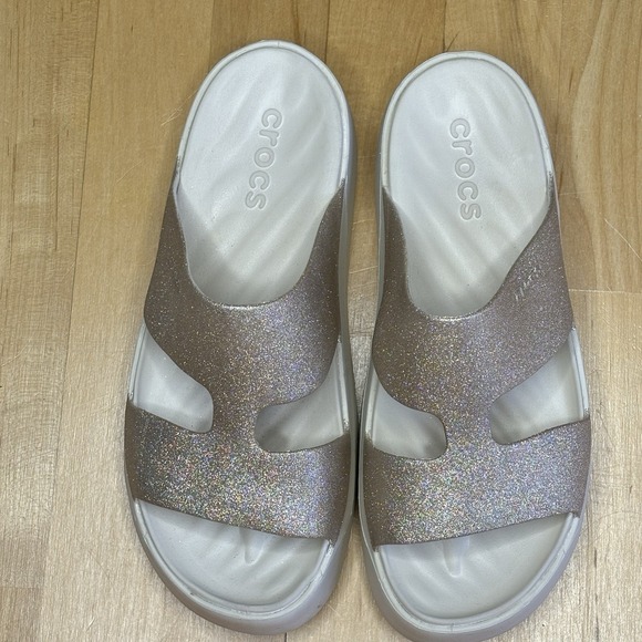 Crocs Getaway Platform H-Strap Glitter Women's Wedge Sandals Stucco Size 9 Comfy - Picture 2 of 11
